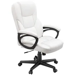 Cadeira de escritório executivo de couro falso de zagueiro com suporte lombar, cadeira de cadeira de jogos brancos cadeira de computador cadeira de computador