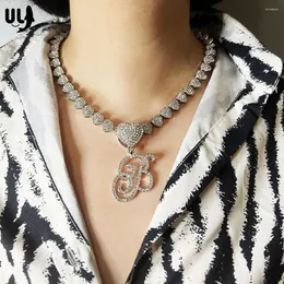 Chains ULJ Bling Cool Paved Heart Woman Cuban Chain With A To Z Letter Pendant For Female Hip Hop Iced Out Crystal Choker Jewelry