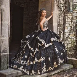 Black Quinceanera Dresses Beads Sequins Appliques princess prom Sweet 16 Dress Lace-Up corset Vestidos De 15 Anos
