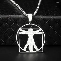 Charms rostfritt stål uomo vitruviano halsband ihålig mänsklig konstnär da vinci skiss pendent hip-hop rund fyrkantig kedja man man smycken