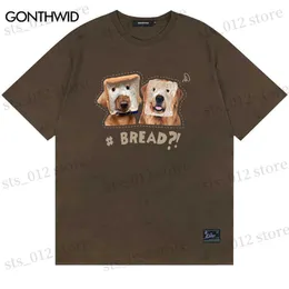 Men's T-Shirts Harajuku Men T Shirts Streetwear Hip Hop Funny Bread Dog Print Tshirt Men Summer Fashion Casual Cotton Loose Short Sleeve Tee T230512