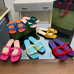 Designer Suede Leather Slipper Women's Interlocking G Cut-out Slide 694451 Luxury 1cm heel Flat Sandal Summer Slip On Outdoor Shoes Square Tote