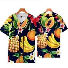 Herr t shirts frukt 3d tryck baseball skjorta kvinnor män streetwear hip hop kort ärm sommarlovet hawaiian strand