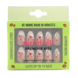 Paintlab Frenchie Kiss Kiss wielokrotnego użytku Press-On Gel Paznokcie, francuska końcówka z sercami, 24 hrabia