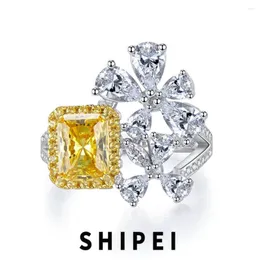 Cluster Rings SHIPEI Luxury Solid 925 Sterling Silver Crushed Cut Citrine White Sapphire Gemstone Ring For Women Fine Jewelry Wholesale