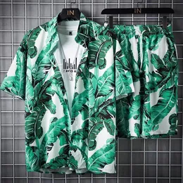 Mens Tracksuits Hawaiian Holiday Beach Suit Mens Fashion Kort ärmskjorta och shorts Tvådelar Set Loose Stilse Flower Printing Tracksuit 230511