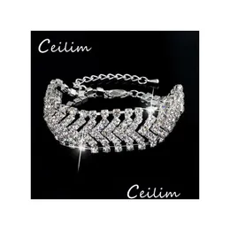Chain Luxury Jewelry Fl Crystal Bracelets For Women V Shape Ladies Gold Bracelet Sier Plating Alloy Minimalist Pseir Dhgarden Dhqs9