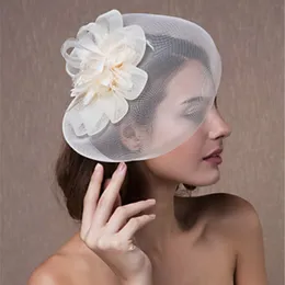 Berets Bride Fedoras with Clip Fascinator Hairpin for Women Wedding Party Fascinat Mesh Yarn Flower Pins Hat Accessories 230512