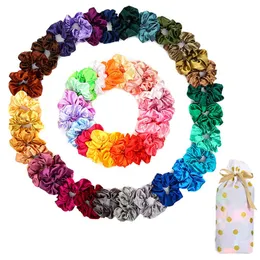 Hair Rubber Bands 50PCSBAG fold elastic ties hair band Large intestin ring olid color satin scrunchies 230512