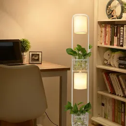 Floor Lamps Modern LED Light Decoration Plant Flower Lamp Fabric Lampshade Glass Study Stand