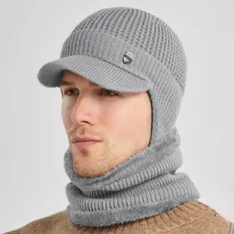 ベレー帽1セットメンスカーフドーム快適なストレッチ編み帽子耳のフラップアウトドアウェア