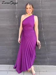 Casual Dresses Elegant Purple Irregular Ruffled Frill Dress Women's Diagonal Neckline Long Sleeve Asymmetric Evening Dress 230511
