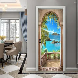Party Decoration 2023 Door Stickers Arches 3D Sea View Porch Wooden Renovation Wall Home