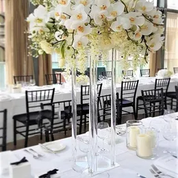 Parti Dekorasyonu Uzun boylu açık akrilik masa merkez parçası düğün ve etkinlik malzemeleri için çiçek standı kare 20 cm çapında 1838