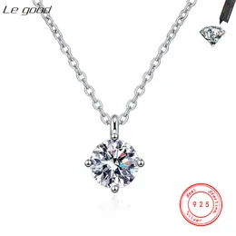 With Certificate 925 Sterling Silver Women Moissanite Necklace Wedding Engagement Round Luxury Jewelry White Gold Stone Necklace