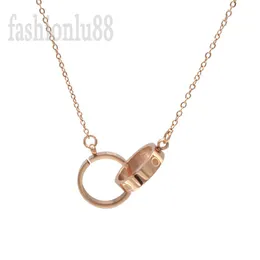 Hiphop pendant necklace designers letter love necklaces two rows inlay diamond ice out loop double ring rose golden plated silver luxury necklace eternal F23