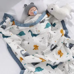 Blankets Swaddling 110x110cm 6layer Gauze Blanket Cartoon 100% Cotton born Bath Towel Bathrobe Soft Absorbent Autumn Winter Infant Cradle Quilt 230512