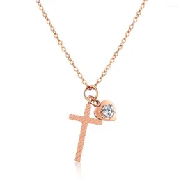 Pendant Necklaces FATE LOVE Brand Women Necklace & Heart Cross Pendants Fashion Jewelry For Girl Stainless Steel Chain Rose Gold Color