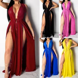 Cover-up feminino chiffon quimono praia biquíni cobrir envoltório boho vestido beachwear longo split vestidos