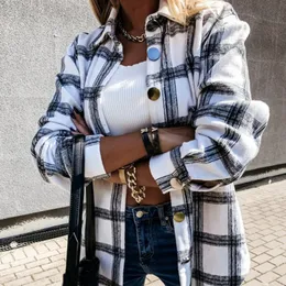 Женские блузкие рубашки Женская клетчатая куртка с длинным рукавом Осень зимняя мода негабаритная мода Свободная винтажная элегантная уличная одежда Ropa Mujer D2 230512