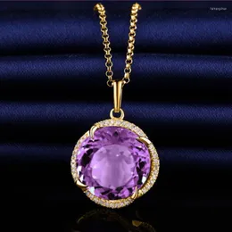 Pendant Necklaces FYSL Light Yellow Gold Color Geometric Cabochon Amethysts Crystal Link Chain Necklace For Elegant Women Jewelry