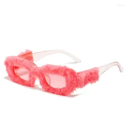 Sunglasses Arrival Furry Embellished For Women Vintage Square Funny Decorative Glasses Winter Thermal Fluffy Eyewear