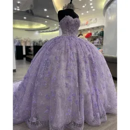 Leylak Lavanta Kelebek Sevgilim Quinceanera Elbiseler Gillter Dantal-Up Corset Prom Tatlı 16 Elbiseler Vestidos De 15