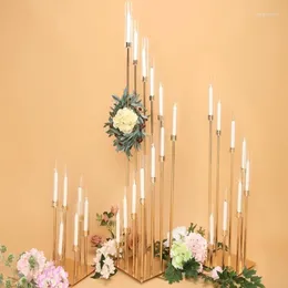 Ljushållare 7 st) design 6/12 armar långa akrylrörshållare guld ljusstake kandelabra för bröllopscentrum yudao72