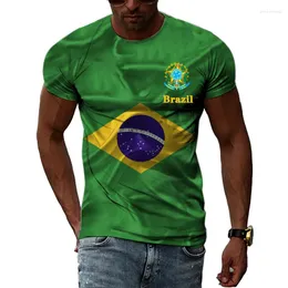 Herr t-skjortor mode brasiliansk flagga t-shirt sommar casual 3d tryck gata andas sportbesättning nacke kort ärm topp