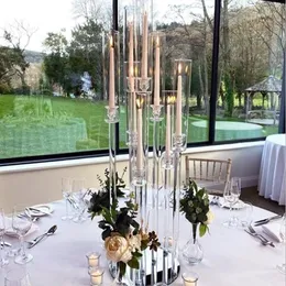 Ljushållare 10st) dekoration centerpieces akryl rörhållare 8 armar tall kristall bröllop kandelabra med lampskärm till salu
