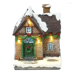 Weihnachtsdekorationen, nordische warme LED-Leuchten, Dorfhaus, Schneeornamente, Harz, Geschenke, Navidad, Heimdekoration, Landschaft
