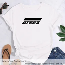 Женские рубашки T Ateez говорят, что мое имя Kpop Korean Style Women Fund Print Ladies Fort Girl y2k Harajuku Основа O-Collar Белая рубашка короткая