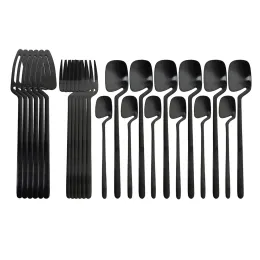 24pcs Black Cutlery Set łyżka widelca Zestaw stolików stołowych