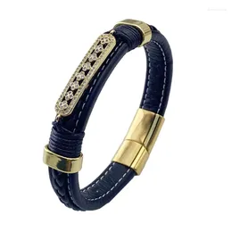 Bangle Vanifin Classic Style Men Leather Armband Simple Clover Accessories Safety Buckle Black Hand Woven flätat Neutralt par juvel