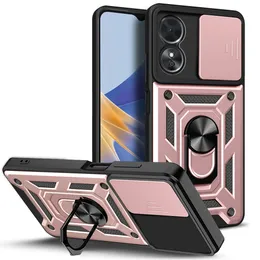 Telefonfodral för Oppo Realme 8i Reno8 Pro Plus 5G F19 F17 Pro A94 A74 med 360 ° roterande kickstand ringbilmontering dubbelskikts glidkameraskydd täcker