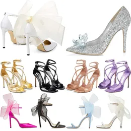 2023 Luxurys marcas tacones con lazo Zapatos de vestir Diseñadores Bombas sandalias de tacones altos 10 cm Latte Asimétrico Grosgrain Mesh Fascinator Arcos Zapatos de boda de moda con caja
