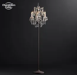 19. C. Rococo Iron Crystal Lampy podłogowe Nowoczesne retro LED Rustykalne świece na stałe światła do salonu Sypialnia Badanie oświetlenia wewnętrznego