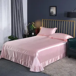 Set Luxur Natural SilkBlending Fabric Double Bed Sheet Set Stain Highend King Size Bedsheet Sets Ruffles Bed Cover Set Bed Sheets