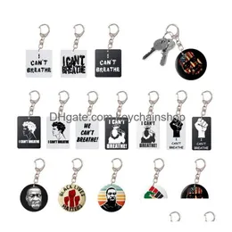 Keychains Lanyards 최신 I Knehchain Car Key Ring Black Lives Matter Letter 인쇄 아크릴 펜던트 체인 금속 파티 DHMXV