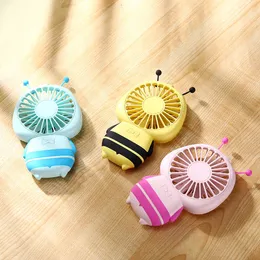 Fans Dropshipping Carton Bee Mini Lüfter Handheld USB Electric Mini Hand tragbarer Schreibtischlüfter mit LED -Licht