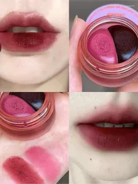 Läppglans 2 färg konserverad lera mörkröd naken rosa kristall fuktgivande läppstift sammet matt mousse fast ton makeup koreansk