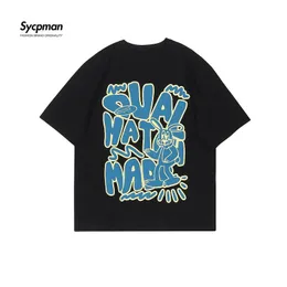 メンズTシャツsycpmanレターカートゥーンプリントコットンサマールーズ汎用カップルメンズティーショートスリーズTシャツ男性と女性230512