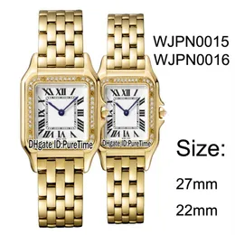 새로운 WJPN0015 WJPN0016 옐로우 골드 다이아몬드 베젤 27mm 22mm 흰색 다이얼 스위스 쿼츠 여성 시계 레이디스 스테인리스 스틸 시계 Pure227K