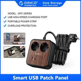 플러그 Orico 데스크탑 휴대용 전원 스트립 3USB 충전 포트 소켓 1.5m 확장 케이블 나무 곡물 전기 소켓 EU 플러그