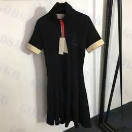 Designer Womens Short Sleeve Dress Half Zip Stand Neck Dresses Ladies Pleated Kirt T Shirt Kjolar One Piece