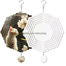 Sublimation Blanks Aluminum Blank Wind Spinner For Garden Decoration 8Inch 10Inch Double Sided With Hook/Hanger Drop Delivery Office Dha5G