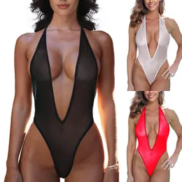 منظور ملابس السباحة Micro One Piece Lingerie Deep V راجع من خلال Pajamas مثيرة Mesh Bra Top Side Gstring Thong Mini Swim.