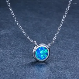 Pendant Necklaces White Blue Opal Stone Necklace Boho Female Small Round Vintage Rose Gold Silver Color Chain For Women