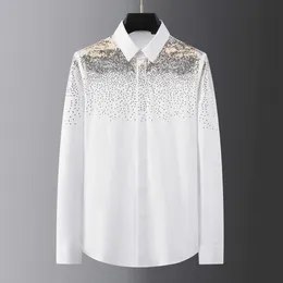 New Cotton Long Sleeve Male Shirts High Quality Golden Beaded Embroidery Casual Mens Dress Shirts Slim Fit Party Man Shirts 3XL