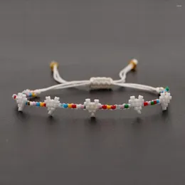Link bransoletki go2boho białe serce bransoletka ręcznie robiona tkanina biżuteria regulowana miyuki beade z koralikami boho dla kobiet